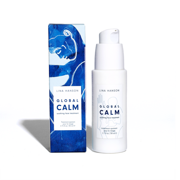 Lina Hanson Global Calm, a Natural and  Organic Face Oil Serum for Sensitive Skin. Soothing ingredients rich in Vitamin E and Fatty acids, soothe redness, calms inflammation and acne.  
